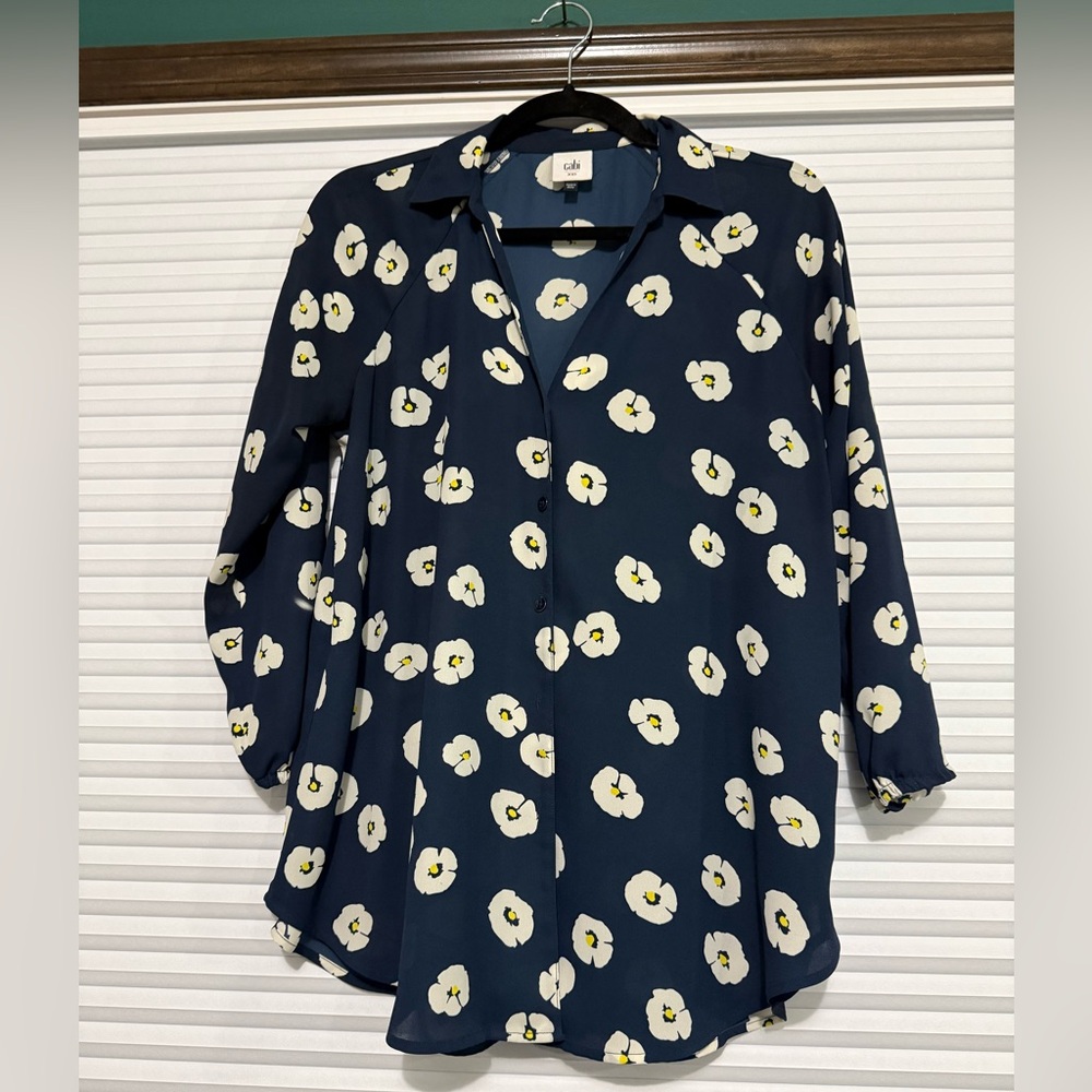CAbi Dark Blue Floral Blouse